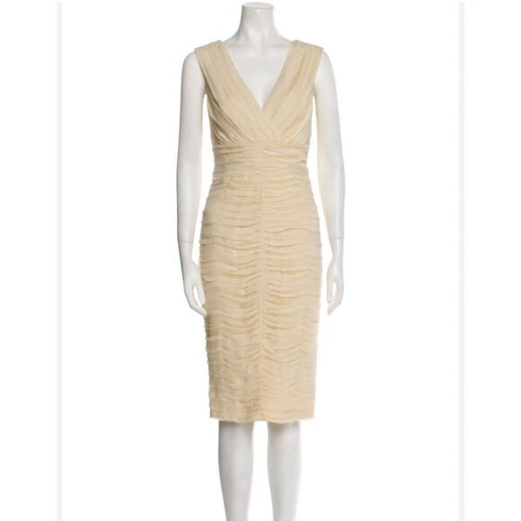 Tadashi Shoji Vintage 80s Cream Silk Ruched Bodycon Dress Size 10 - Picture 1 of 8